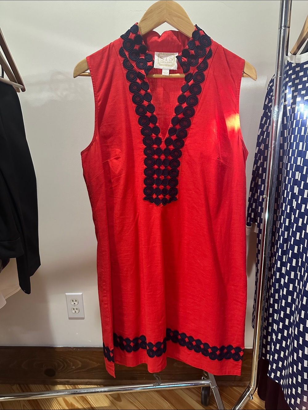 Sail to Sable Red Sleeveless Mini Dress with Navy Trim